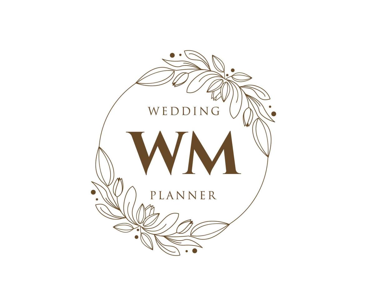 WM Initials letter Wedding monogram logos collection, hand drawn modern minimalistic and floral templates for Invitation cards, Save the Date, elegant identity for restaurant, boutique, cafe in vector