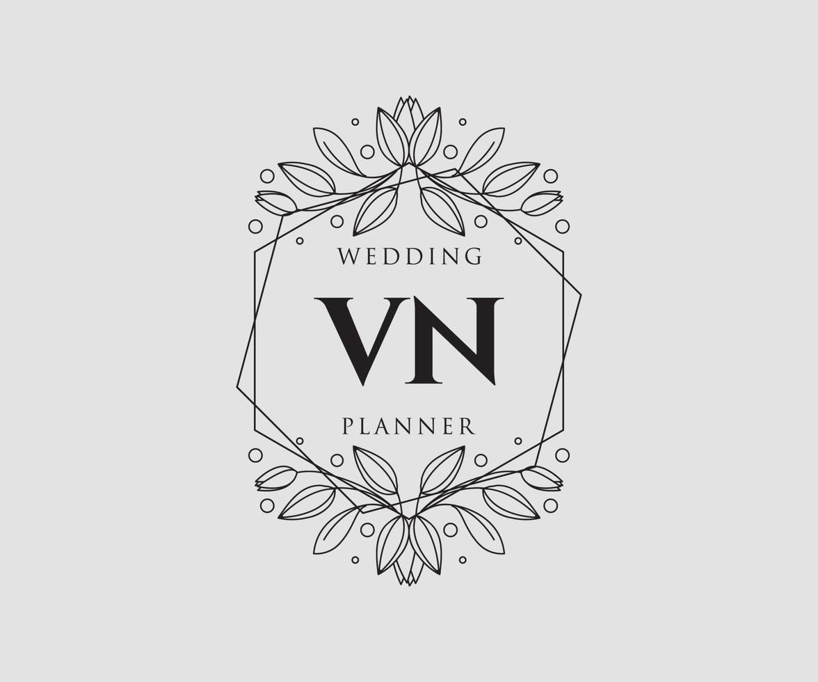 colección de logotipos de monograma de boda con letras iniciales vn, plantillas florales y minimalistas modernas dibujadas a mano para tarjetas de invitación, guardar la fecha, identidad elegante para restaurante, boutique, café en vector