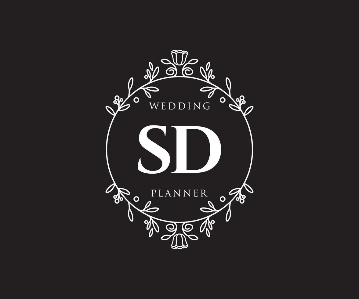 SD Initials letter Wedding monogram logos collection, hand drawn modern minimalistic and floral templates for Invitation cards, Save the Date, elegant identity for restaurant, boutique, cafe in vector