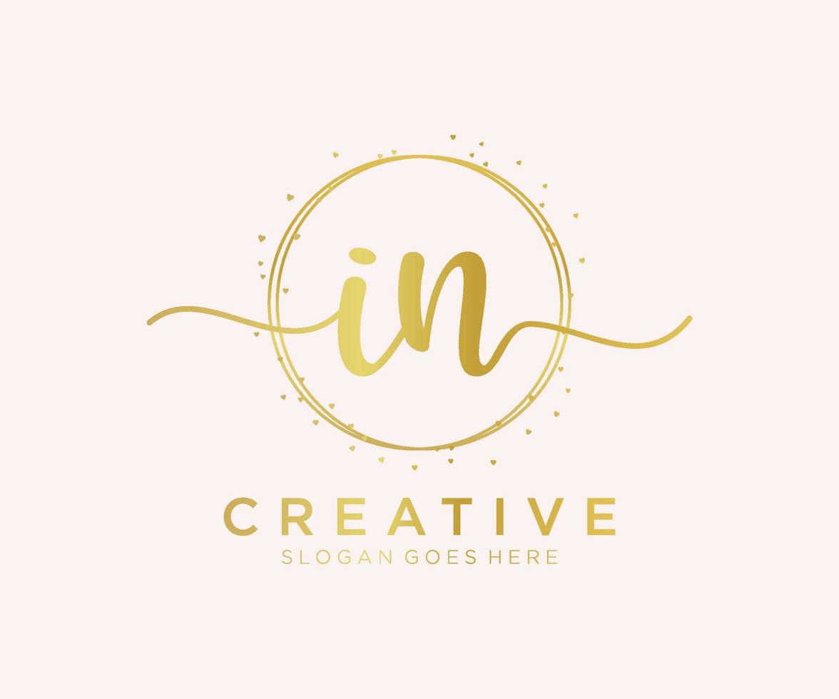 Initial IN feminine logo. Usable for Nature, Salon, Spa, Cosmetic and Beauty Logos. Flat Vector Logo Design Template Element.