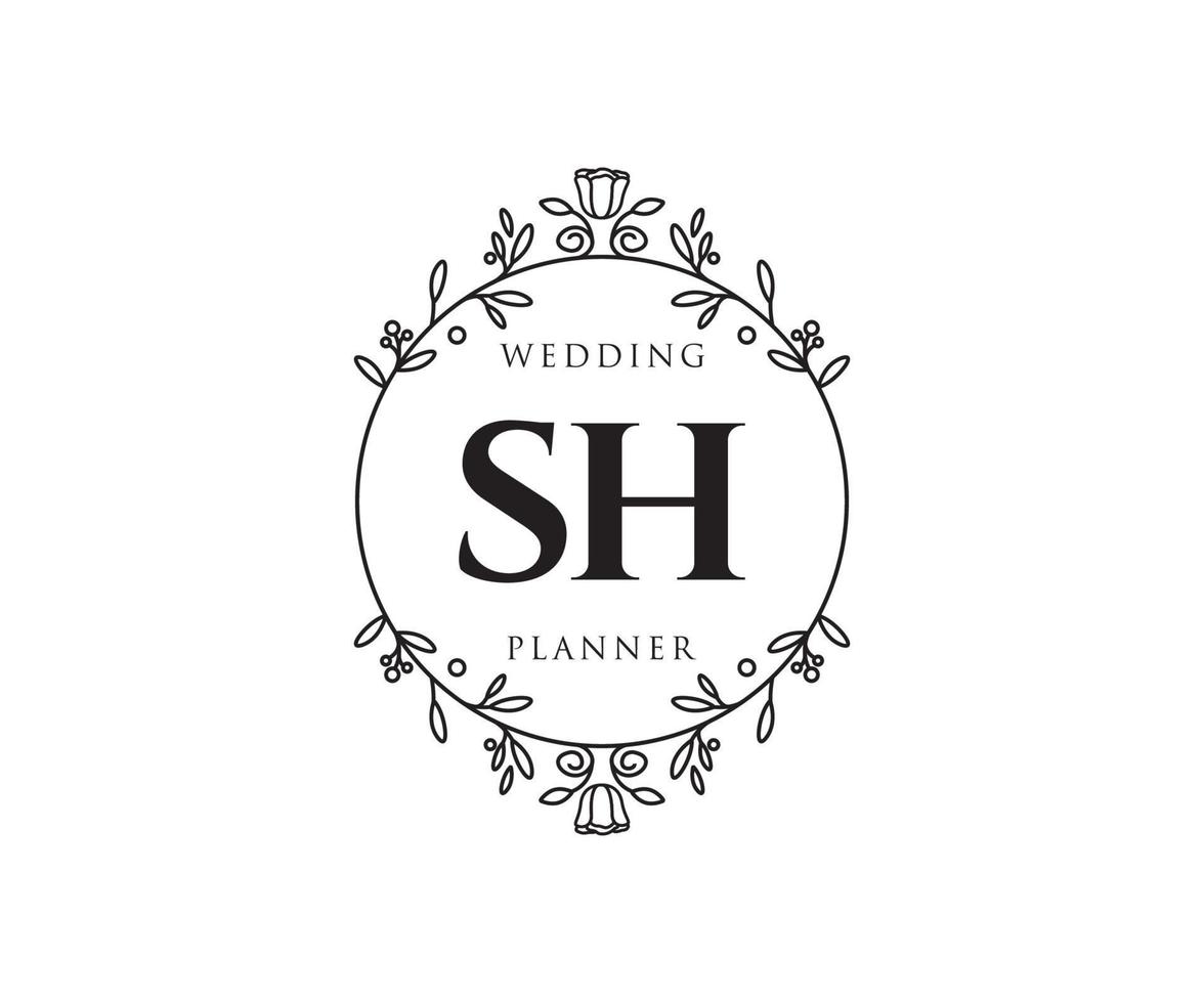 SH Initials letter Wedding monogram logos collection, hand drawn modern minimalistic and floral templates for Invitation cards, Save the Date, elegant identity for restaurant, boutique, cafe in vector