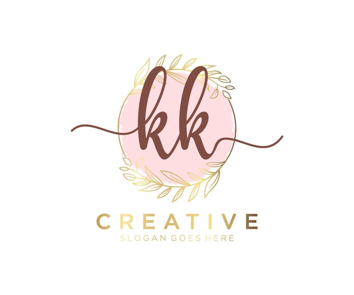 Initial KK feminine logo. Usable for Nature, Salon, Spa, Cosmetic and Beauty Logos. Flat Vector Logo Design Template Element.