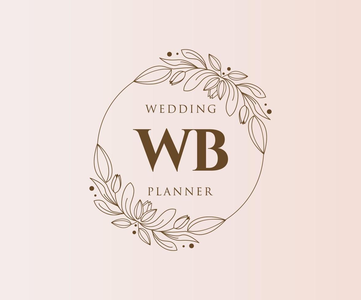 colección de logotipos de monograma de boda con letras iniciales wb, plantillas florales y minimalistas modernas dibujadas a mano para tarjetas de invitación, guardar la fecha, identidad elegante para restaurante, boutique, café en vector