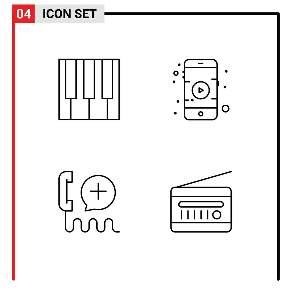4 Creative Icons Modern Signs and Symbols of audio customer piano movie interface Editable Vector Design Elements