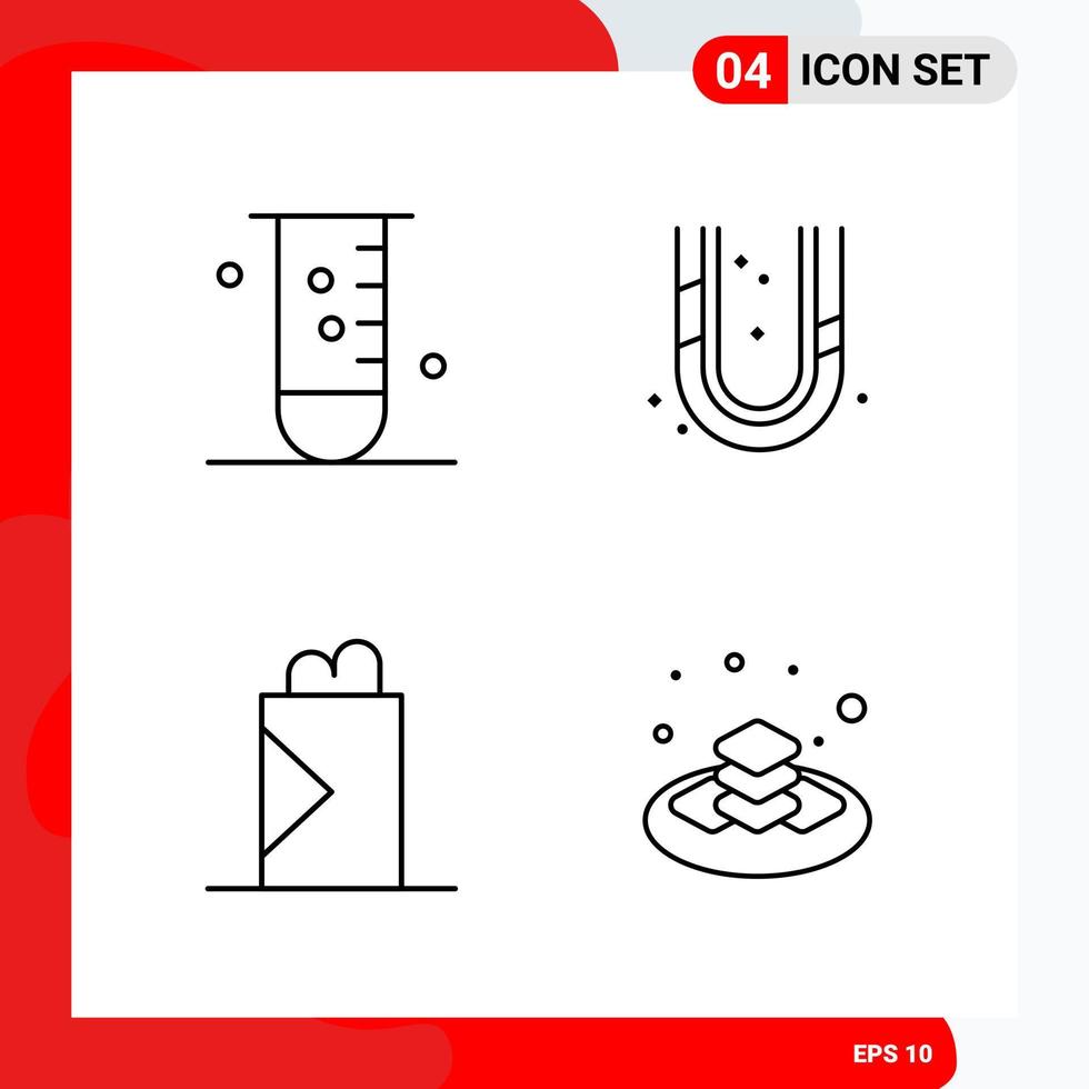 Creative Set of 4 Universal Outline Icons isolated on White Background Creative Black Icon vector background