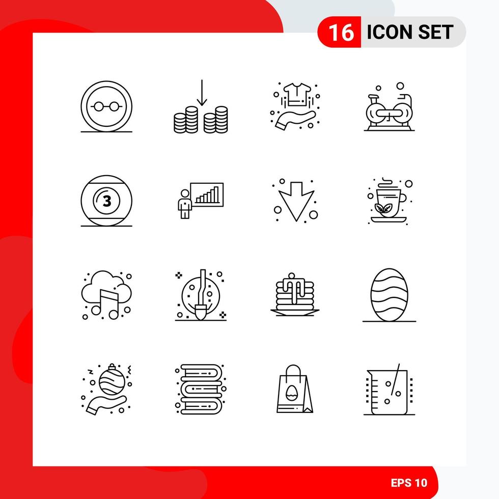 User Interface Pack of 16 Basic Outlines of cardio fitness buy exercise shirt Editable Vector Design Elements