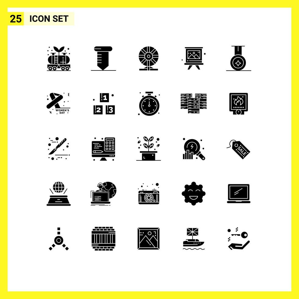Group of 25 Solid Glyphs Signs and Symbols for medal brush biochemistry board motion Editable Vector Design Elements
