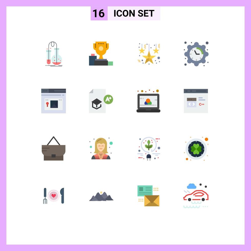 16 Thematic Vector Flat Colors and Editable Symbols of internet date cup clock hanging stars Editable Pack of Creative Vector Design Elements