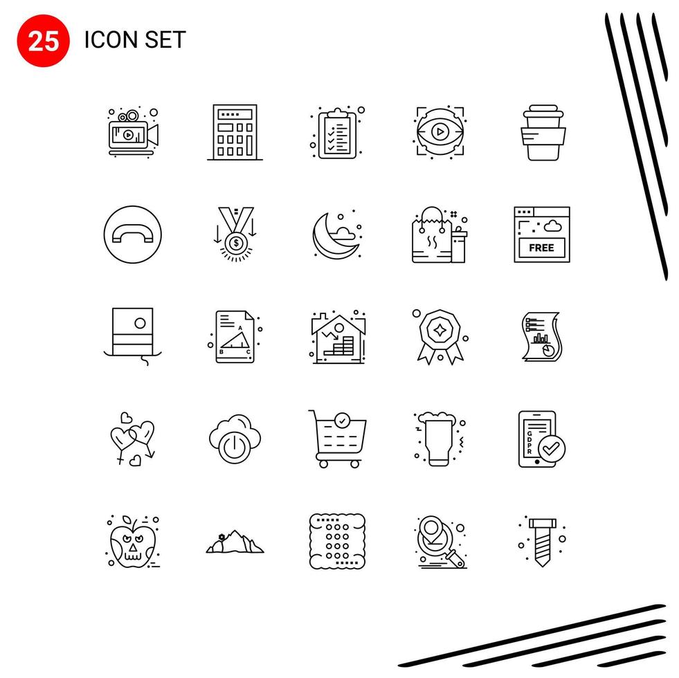 Pack of 25 Modern Lines Signs and Symbols for Web Print Media such as award handset eyeball decline study Editable Vector Design Elements