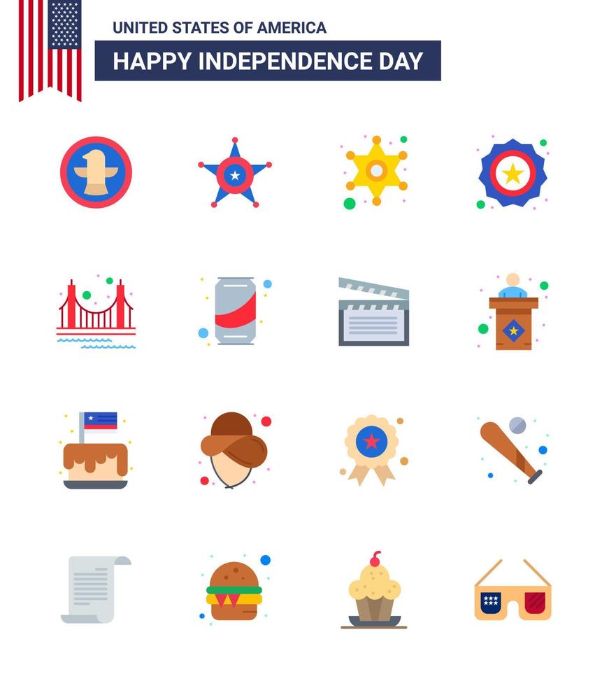 Stock Vector Icon Pack of American Day 16 Line Signs and Symbols for gate flag men badge american Editable USA Day Vector Design Elements