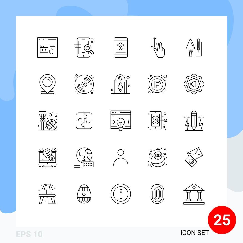 Pictogram Set of 25 Simple Lines of two finger seo learning education Editable Vector Design Elements