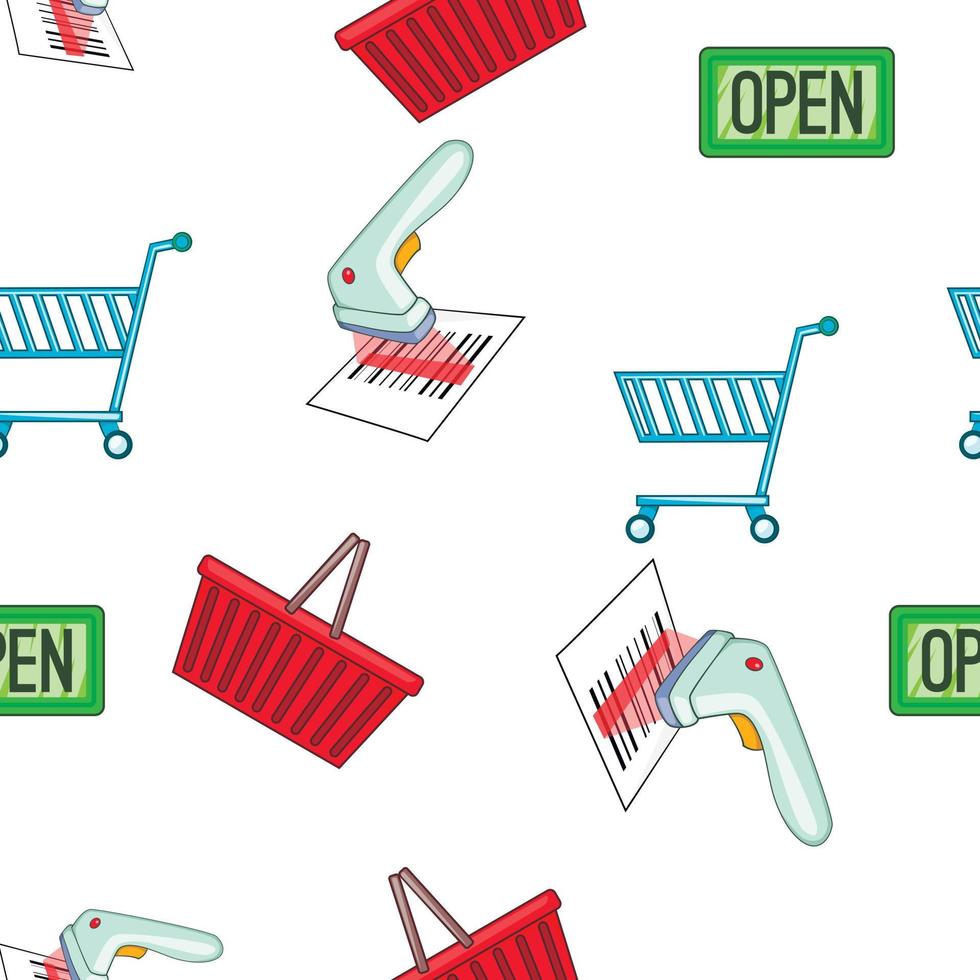 Supermarket pattern, cartoon style vector