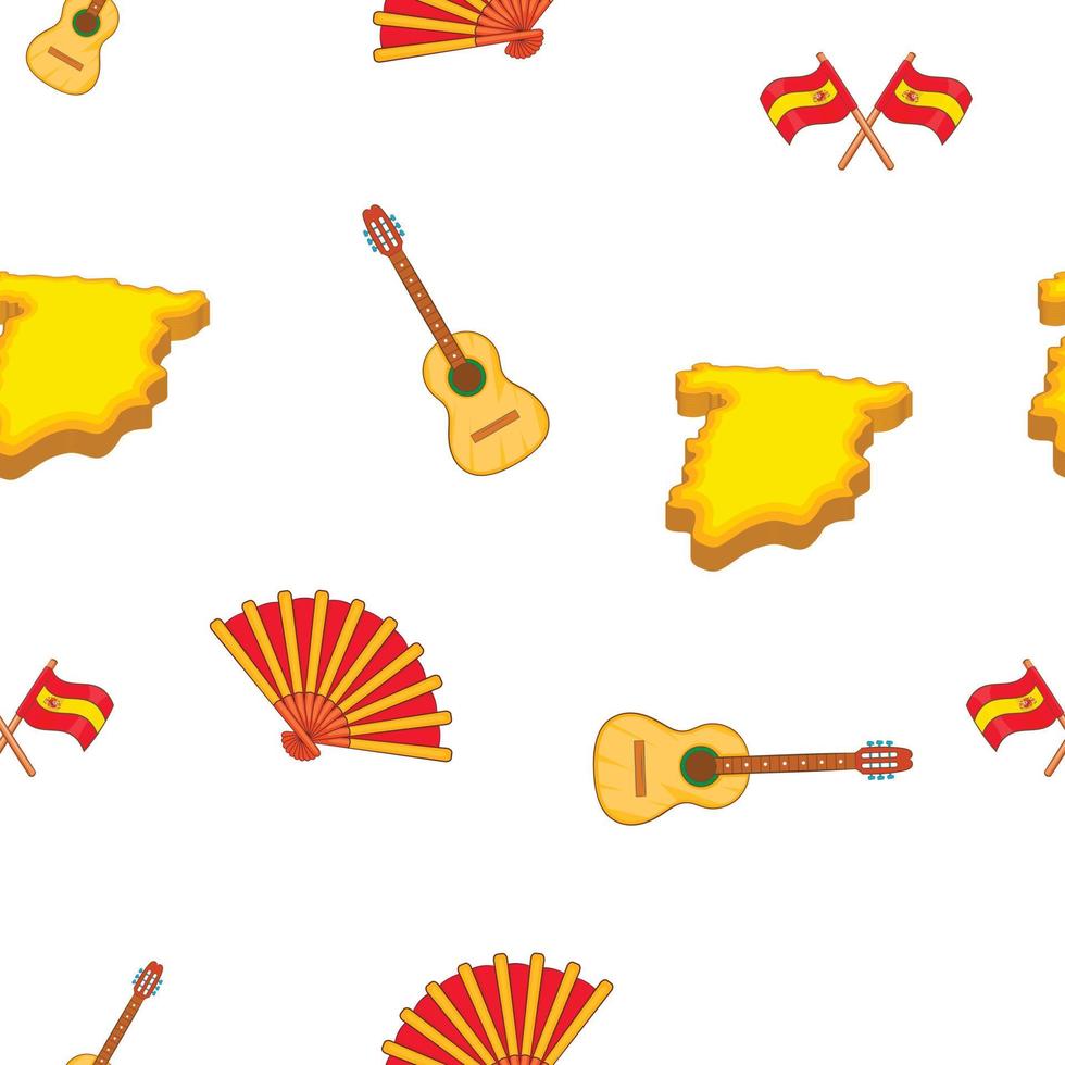 Spain symbols pattern, cartoon style vector