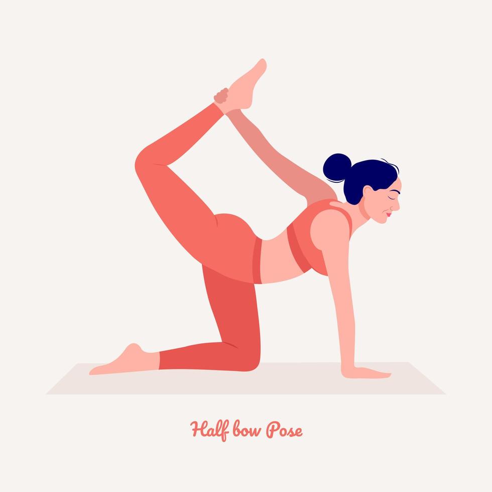 Postura de yoga de medio arco. mujer joven practicando ejercicio de yoga. mujer entrenamiento fitness, aeróbicos y ejercicios. vector