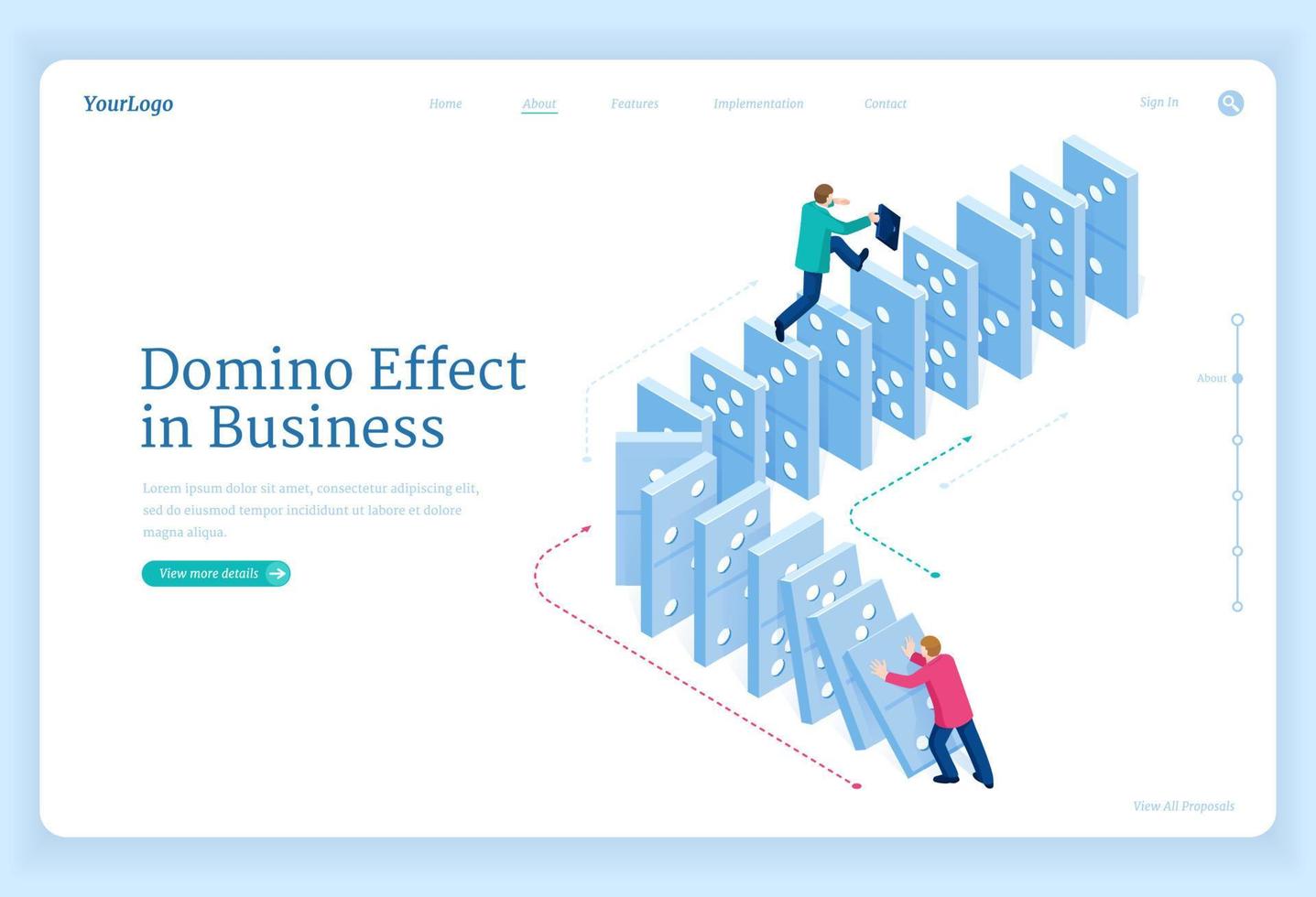 Domino effect in business, chain reaction vector