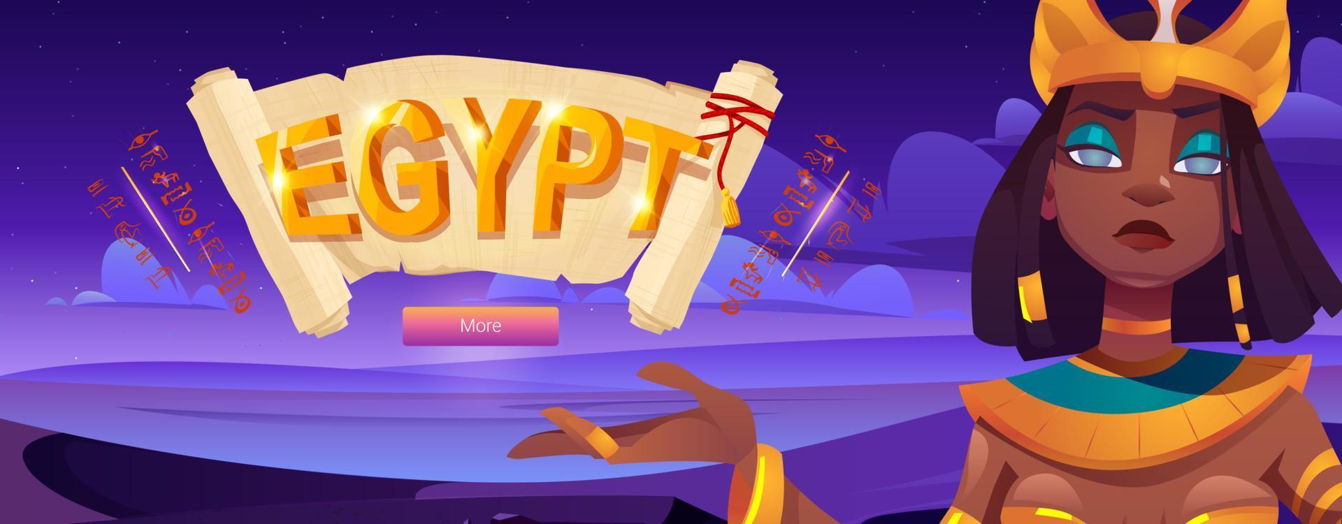 Egypt banner with Cleopatra and papyrus scroll vector