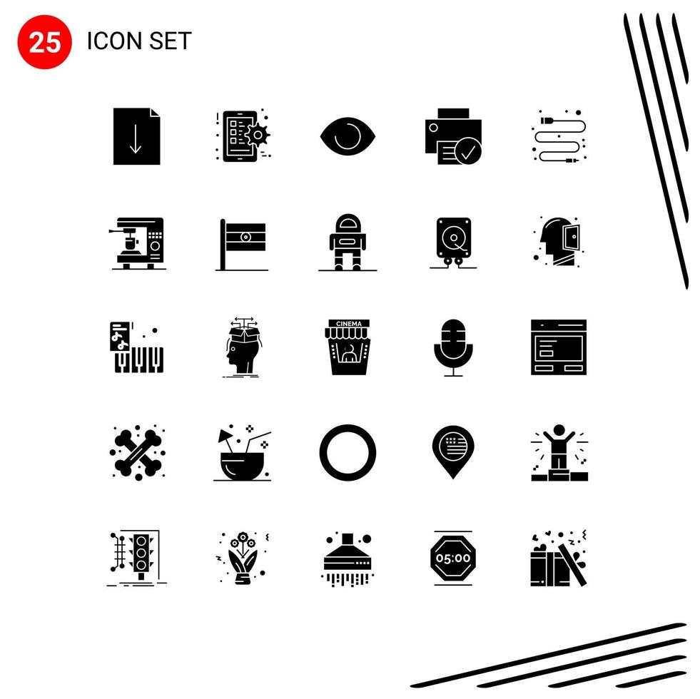 Universal Icon Symbols Group of 25 Modern Solid Glyphs of data hardware face gadget connected Editable Vector Design Elements