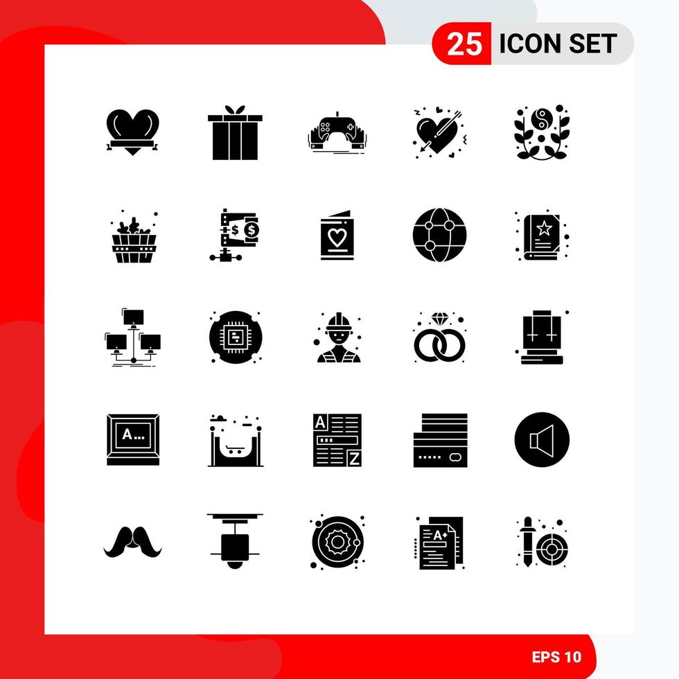 Pictogram Set of 25 Simple Solid Glyphs of lunar love gaming heart arrow Editable Vector Design Elements