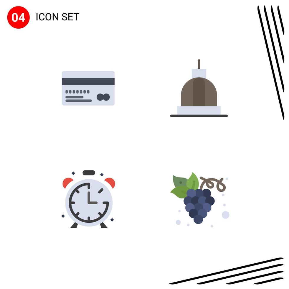 4 iconos planos universales establecidos para aplicaciones web y móviles elementos de diseño vectorial editables de reloj de banco trasero griego de crédito vector