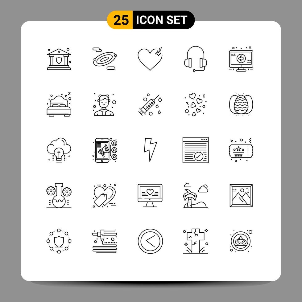 Modern Set of 25 Lines Pictograph of beach sign broken monitor support Editable Vector Design Elements