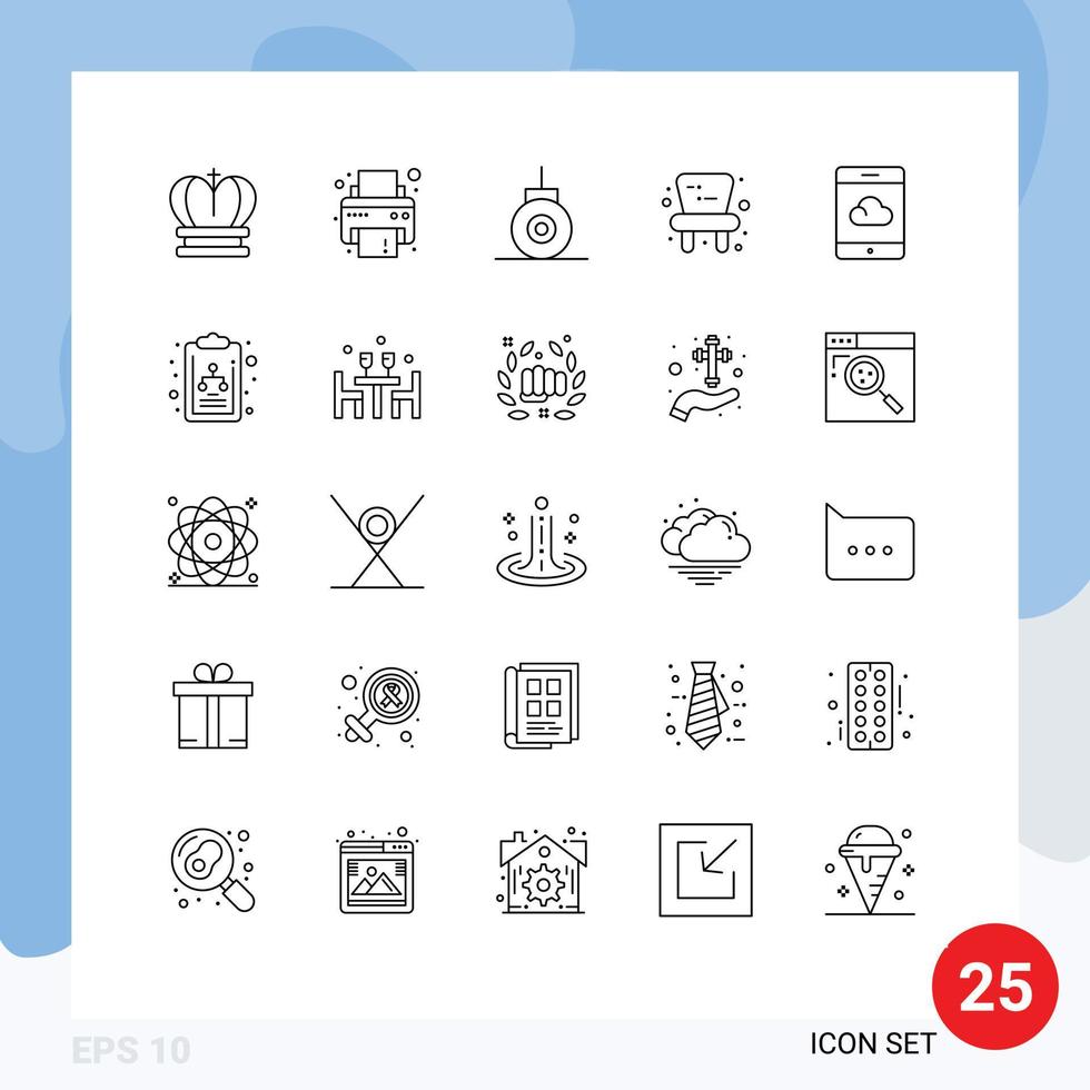 paquete de iconos de vector de stock de 25 signos y símbolos de línea para diagrama smartphone batiscafo nube juguete elementos de diseño de vector editables