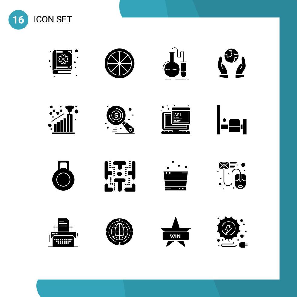 Modern Set of 16 Solid Glyphs and symbols such as goal achieve chemistry guarder earth saving Editable Vector Design Elements