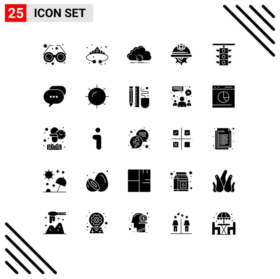 Mobile Interface Solid Glyph Set of 25 Pictograms of gear cap jewelry synchronization sync Editable Vector Design Elements