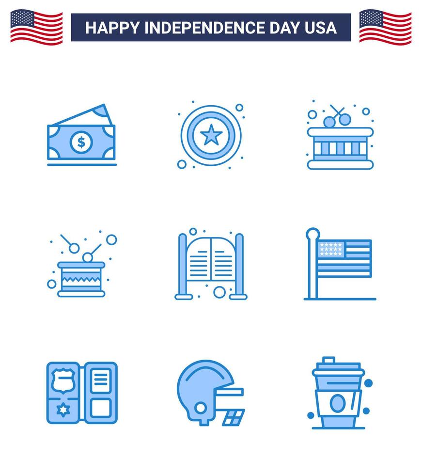 Happy Independence Day 9 Blues Icon Pack for Web and Print saloon bar instrument independence holiday Editable USA Day Vector Design Elements