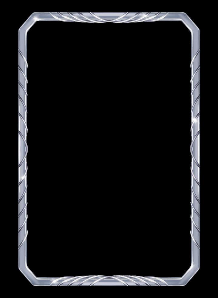 Silver vertical frame. Vector drawing.  Layout of a framed photo. Vertical modern frame. Blank photo frame a4 isolated on background. Frame for poster and picture design. Vector