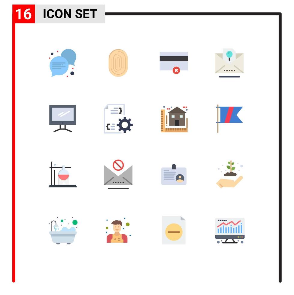 Pack of 16 creative Flat Colors of monitor party scanning kid envelope Editable Pack of Creative Vector Design Elements
