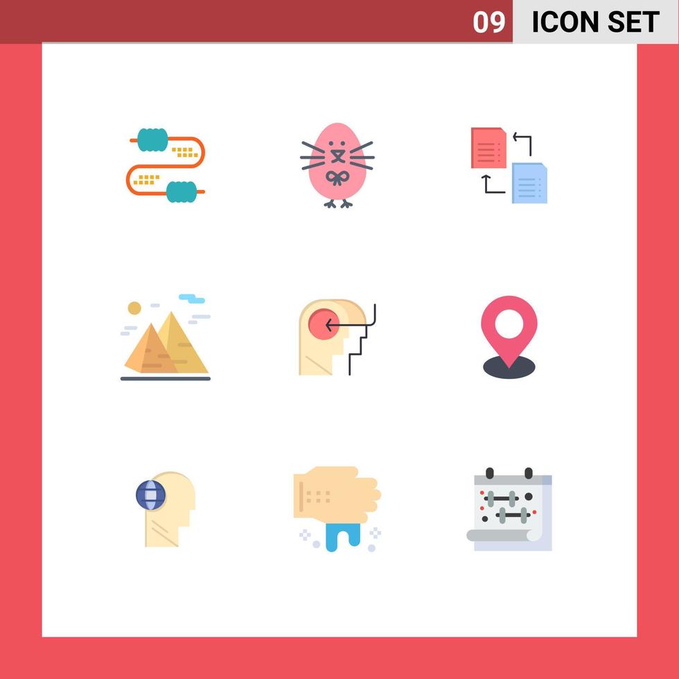 Pack of 9 creative Flat Colors of people moon data nature mountain Editable Vector Design Elements