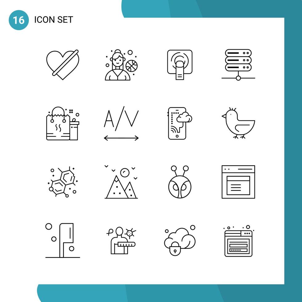 Vector Pack of 16 Outline Symbols Line Style Icon Set on White Background for Web and Mobile