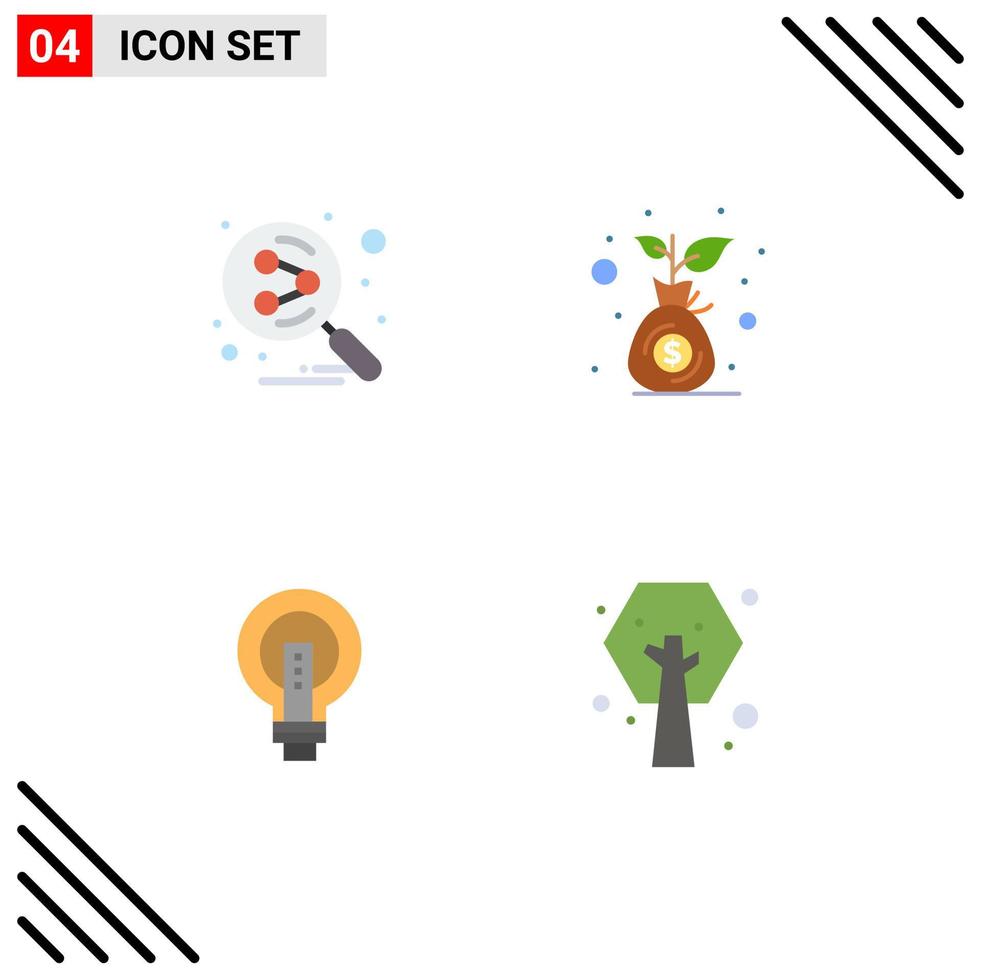 Stock Vector Icon Pack of 4 Line Signs and Symbols for network bright search engine investment idea Editable Vector Design Elements
