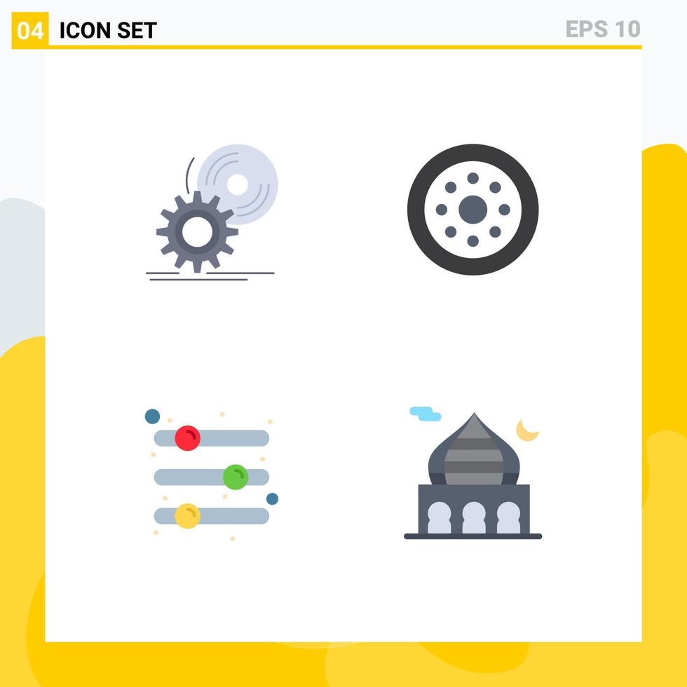 Flat Icon Pack of 4 Universal Symbols of cd configuration software spare parts options Editable Vector Design Elements