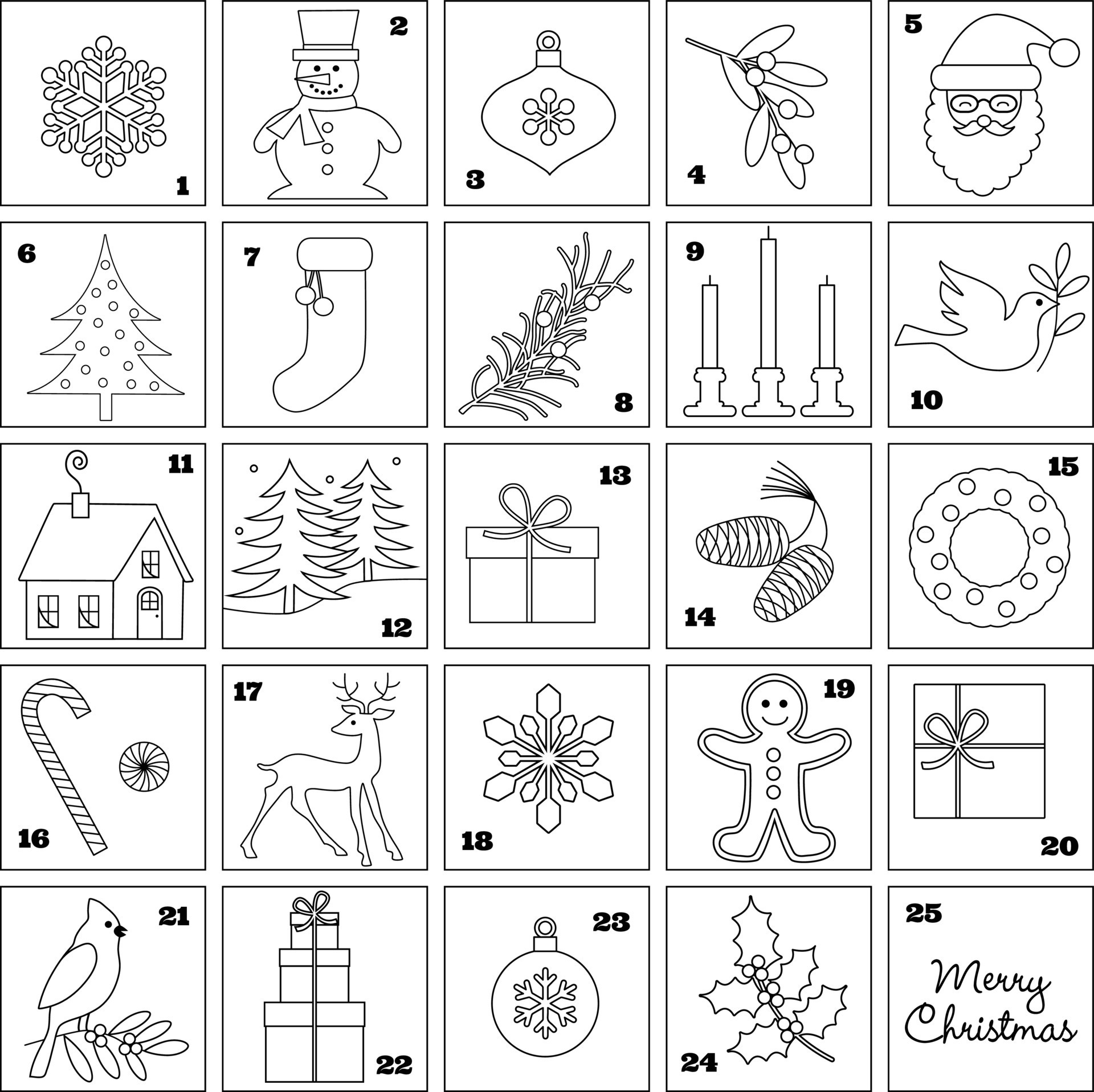 Advent Calendar With Christmas Black Outline Illustrations Digital advent-calendar-with-christmas-black-outline-illustrations-digital