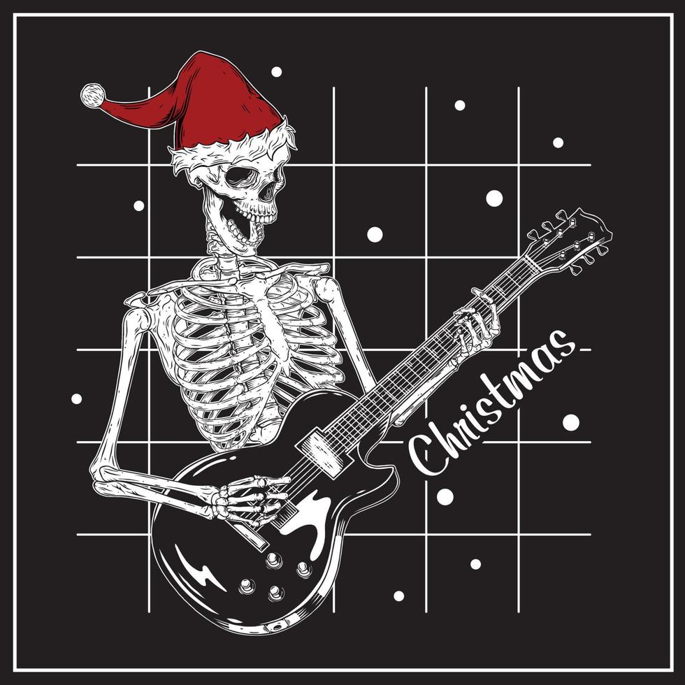 Guitarist skeleton - Christmas. Vector Illustration.