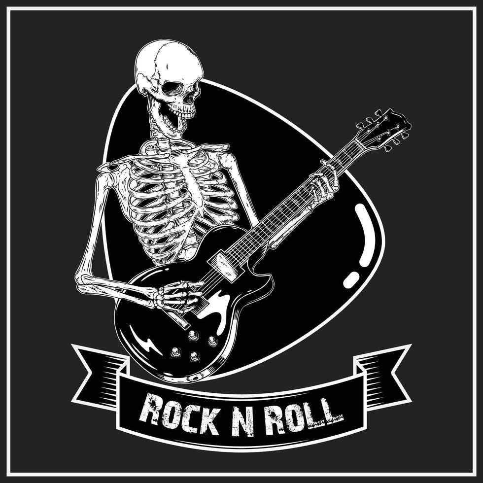 Guitarist skeleton - rock n roll. Vector Illustration. Rock and roll guitar