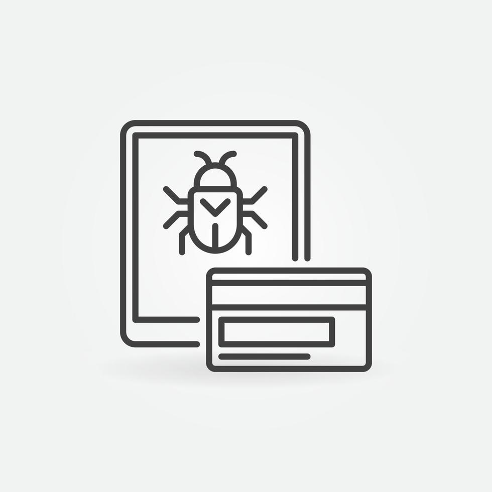 Credit Card and Tablet with Virus vector outline concept icon