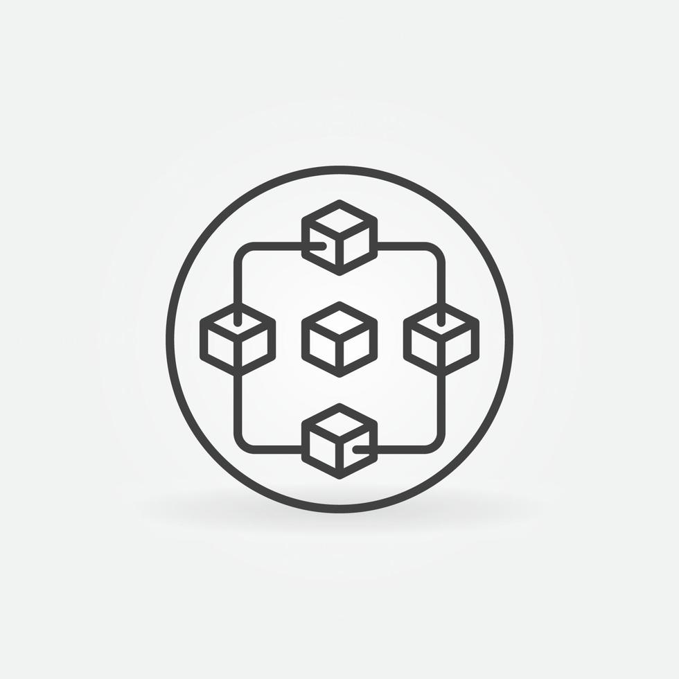 Blockchain with Blocks in circle vector thin line concept icon or sign