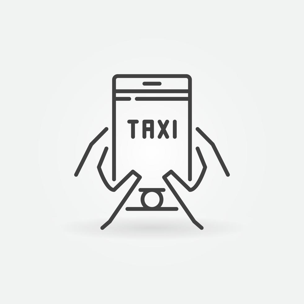 Hands holding Smartphone with Taxi App vector outline icon