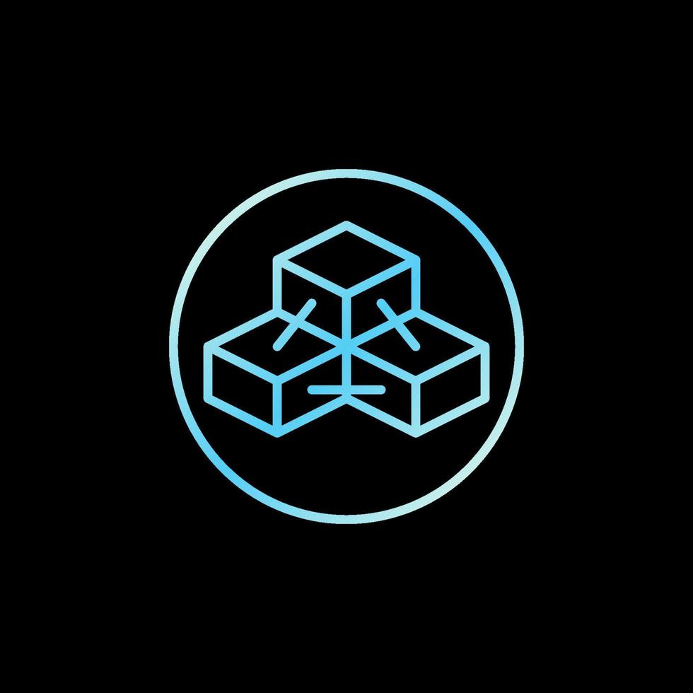 Circle with Blockchain and Three Blocks outline vector concept blue icon