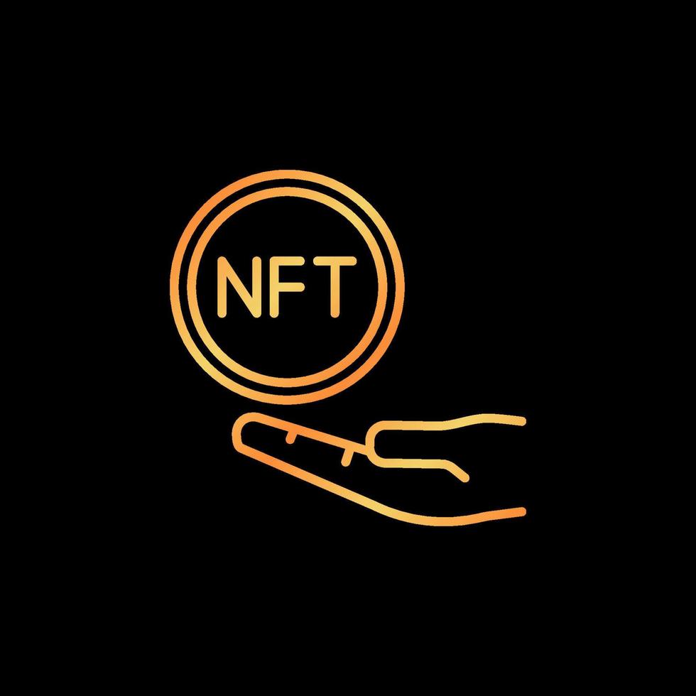 NFT Coin with Hand vector thin line Non-Fungible Token golden icon
