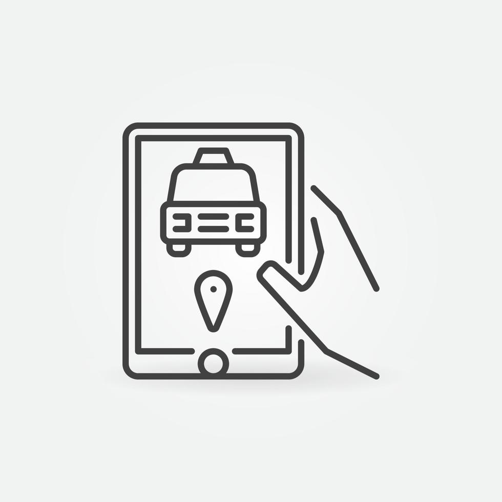 Tablet with Online Taxi App vector concept linear icon
