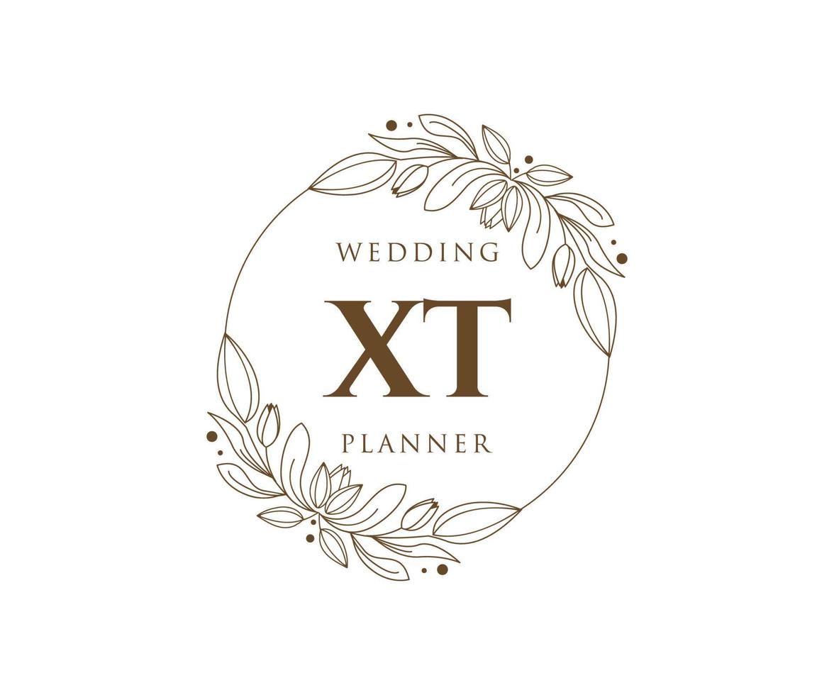 XT Initials letter Wedding monogram logos collection, hand drawn modern minimalistic and floral templates for Invitation cards, Save the Date, elegant identity for restaurant, boutique, cafe in vector