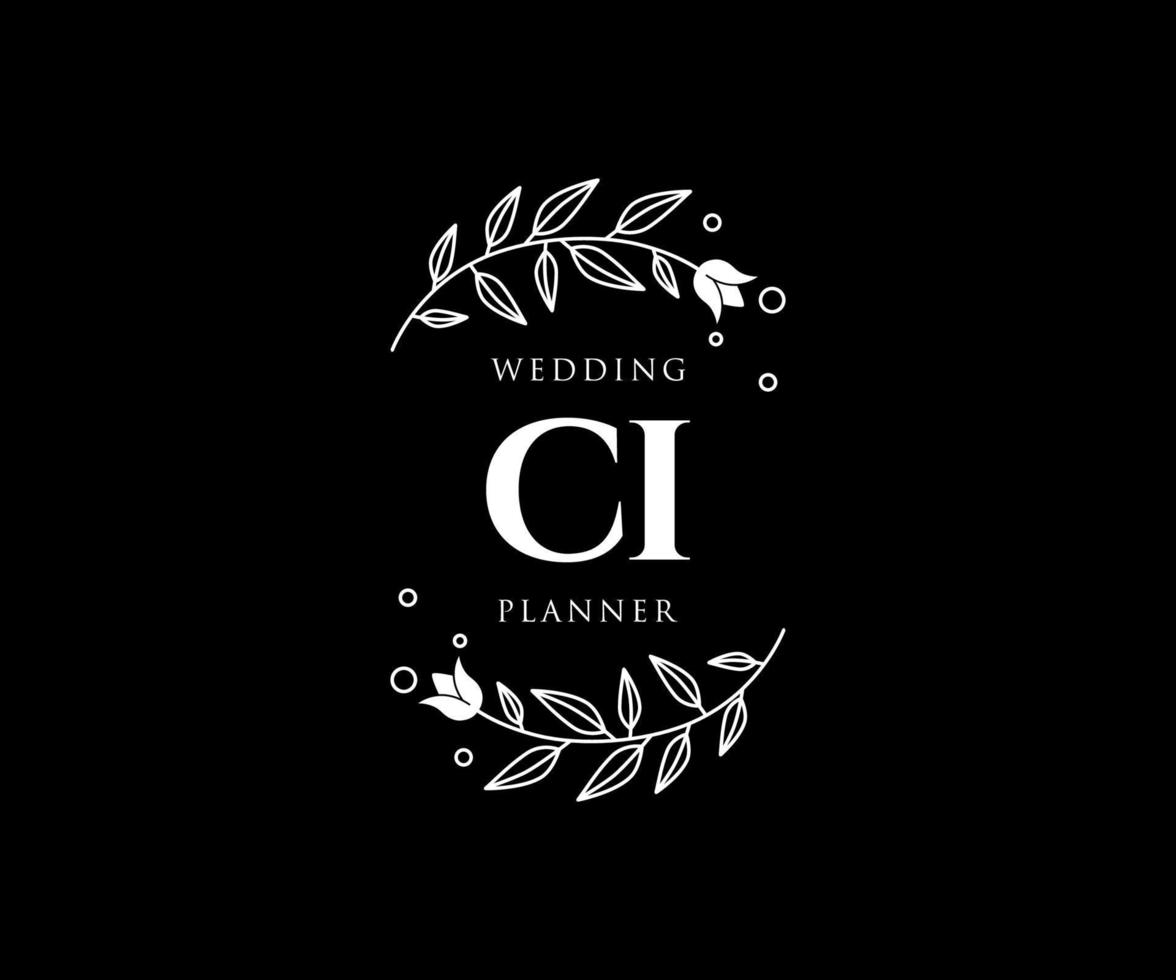 CI Initials letter Wedding monogram logos collection, hand drawn modern minimalistic and floral templates for Invitation cards, Save the Date, elegant identity for restaurant, boutique, cafe in vector