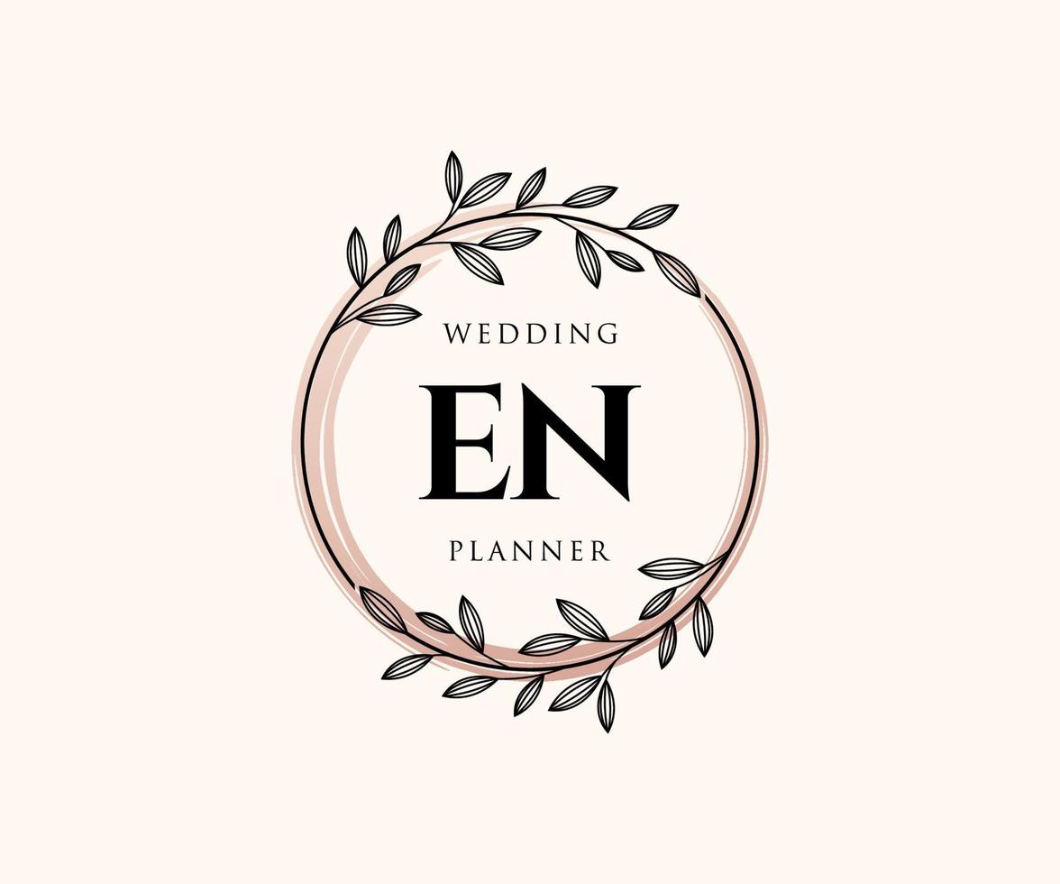 EN Initials letter Wedding monogram logos collection, hand drawn modern minimalistic and floral templates for Invitation cards, Save the Date, elegant identity for restaurant, boutique, cafe in vector