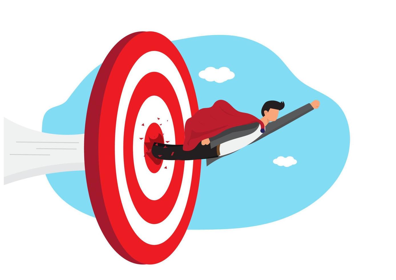 overcome business obstacles Overcome difficulties or obstacles to success, solve problems, business or leadership solutions, and strive for growth. Powerful businessman superhero destroying the target vector