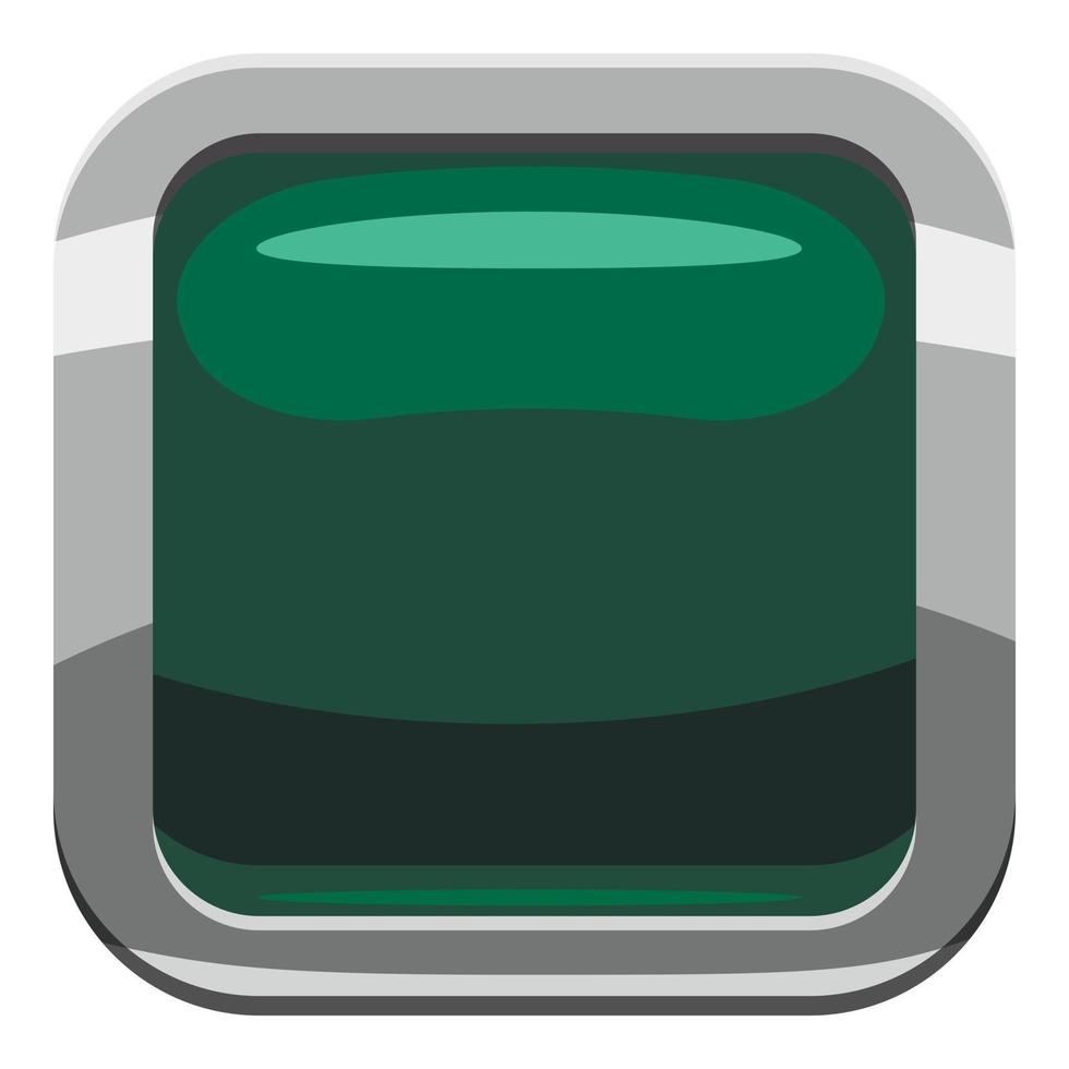 Dark green square button icon, cartoon style vector