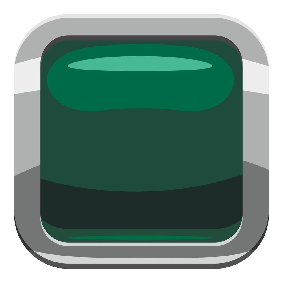 Dark green square button icon, cartoon style vector