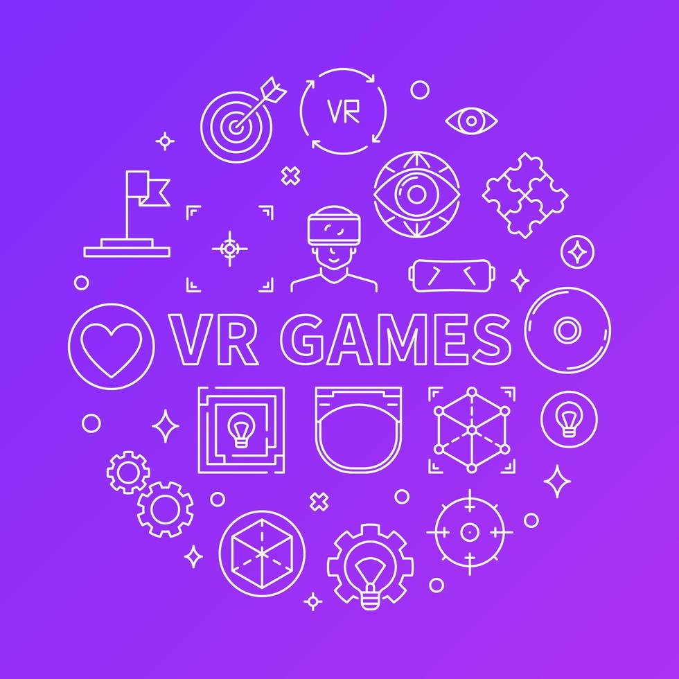VR Games vector round illustration in thin line style